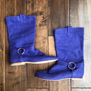 Vintage Inspired Purple Linen Harness Boots